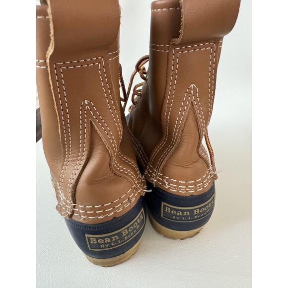 L.L.Bean Bean Boots Womens Size 8 Brown Navy Leather Duck Boots Maine Made - Picture 4 of 9